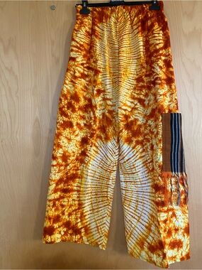 Colorful Boho African print wide leg pants with Aso Oke patch pocket